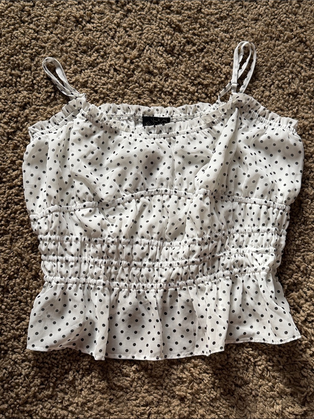White Polka Dot Smocked Ruffle Cami Top - Women